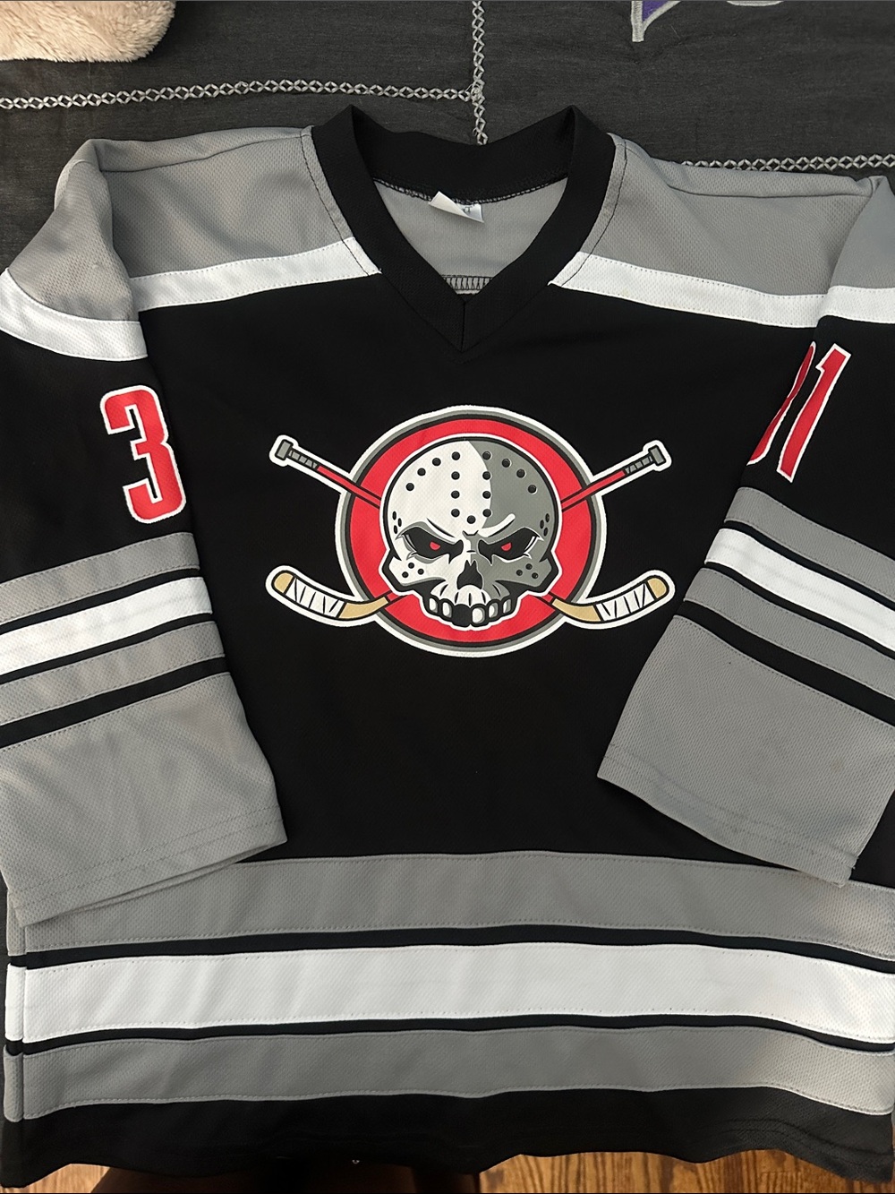 Spirit Black Gray Red Hockey Skull Kids Costume Jersey